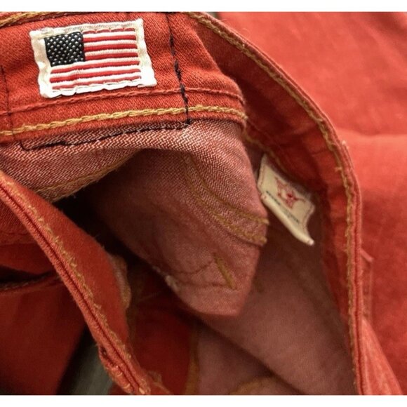 True Religion Jeans Women’s Sz 27 Halle Mid Rise Denim Orange Red Made In USA - Picture 11 of 16